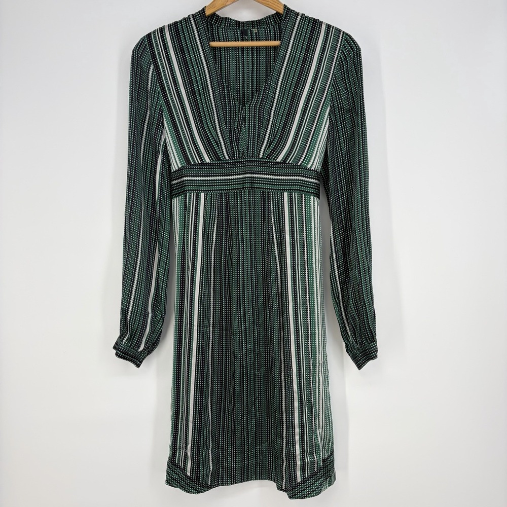 Elie‎ Tahari Knee Length Dress S 100% Silk Quiet Luxury Classic Green Long Slv
